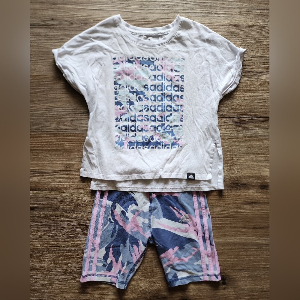 Youth Small Girls Adidas Athletic Set, Girls Purple Blue Adidas Shirt and Shorts